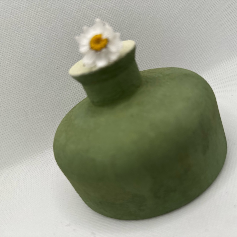 Green and White Floral Accent Vase